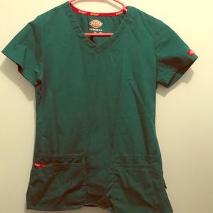 Hunter green dickies medical scrub top